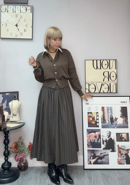 Shirt collar gold button cardigan