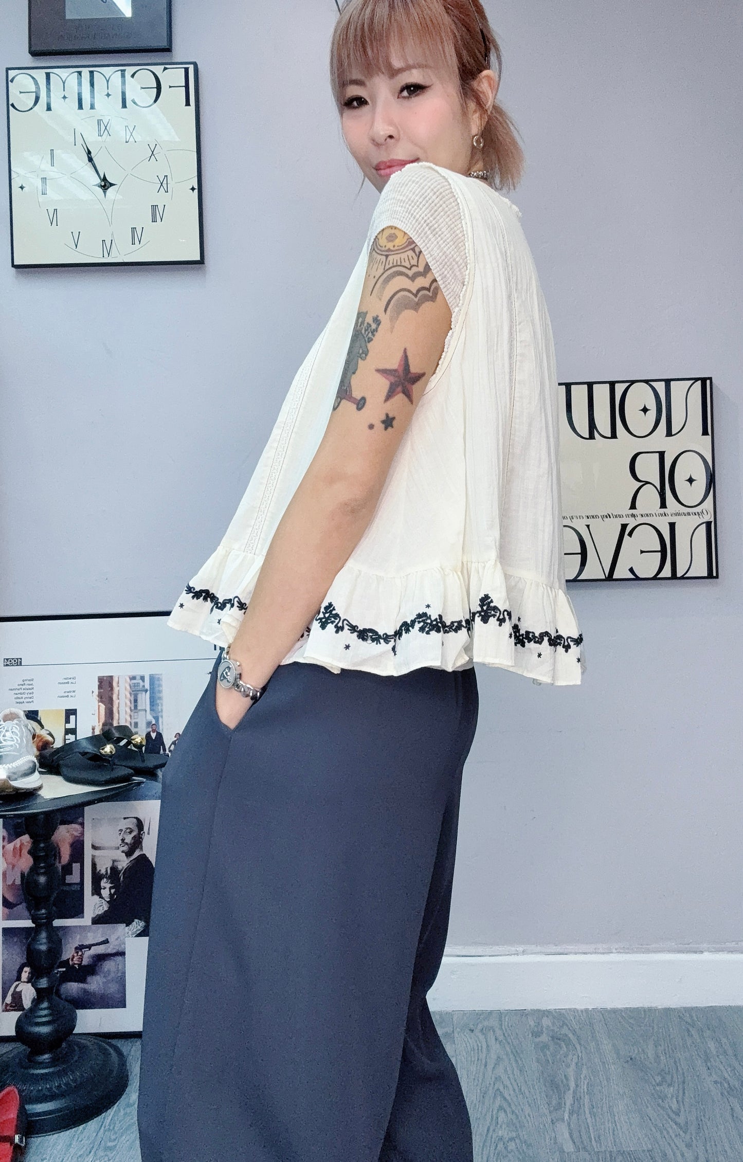 Stitch embroidery hem blouse #00627