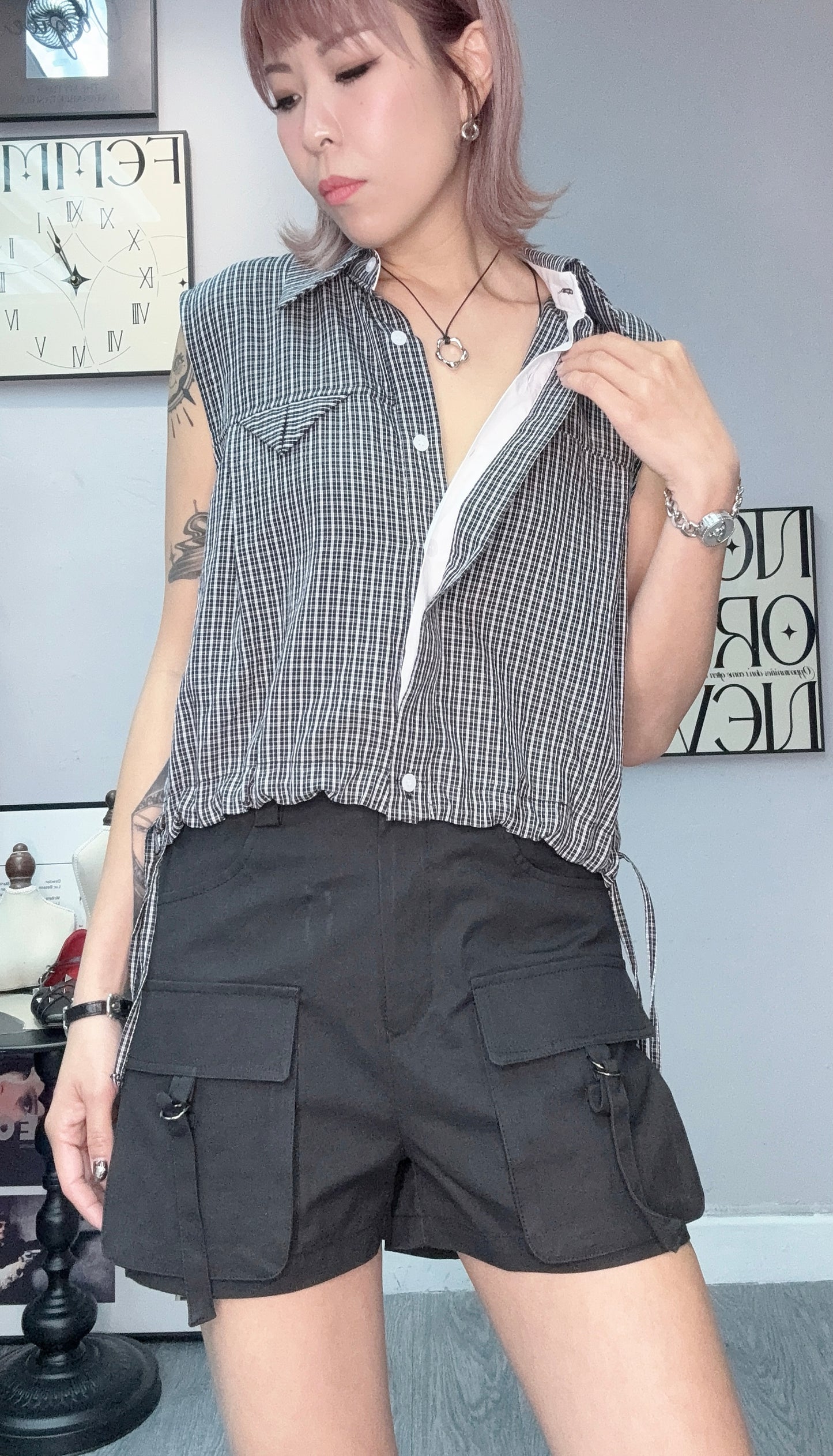 Mini checked vest shirt #00580