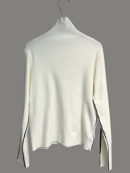 Stand collar side white wool top #00046