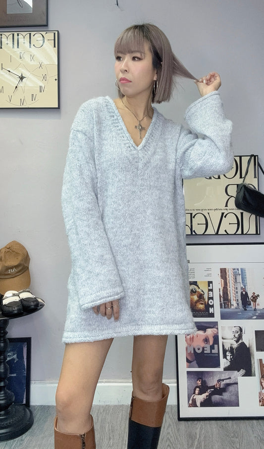 (-20% off)V neck long knit top