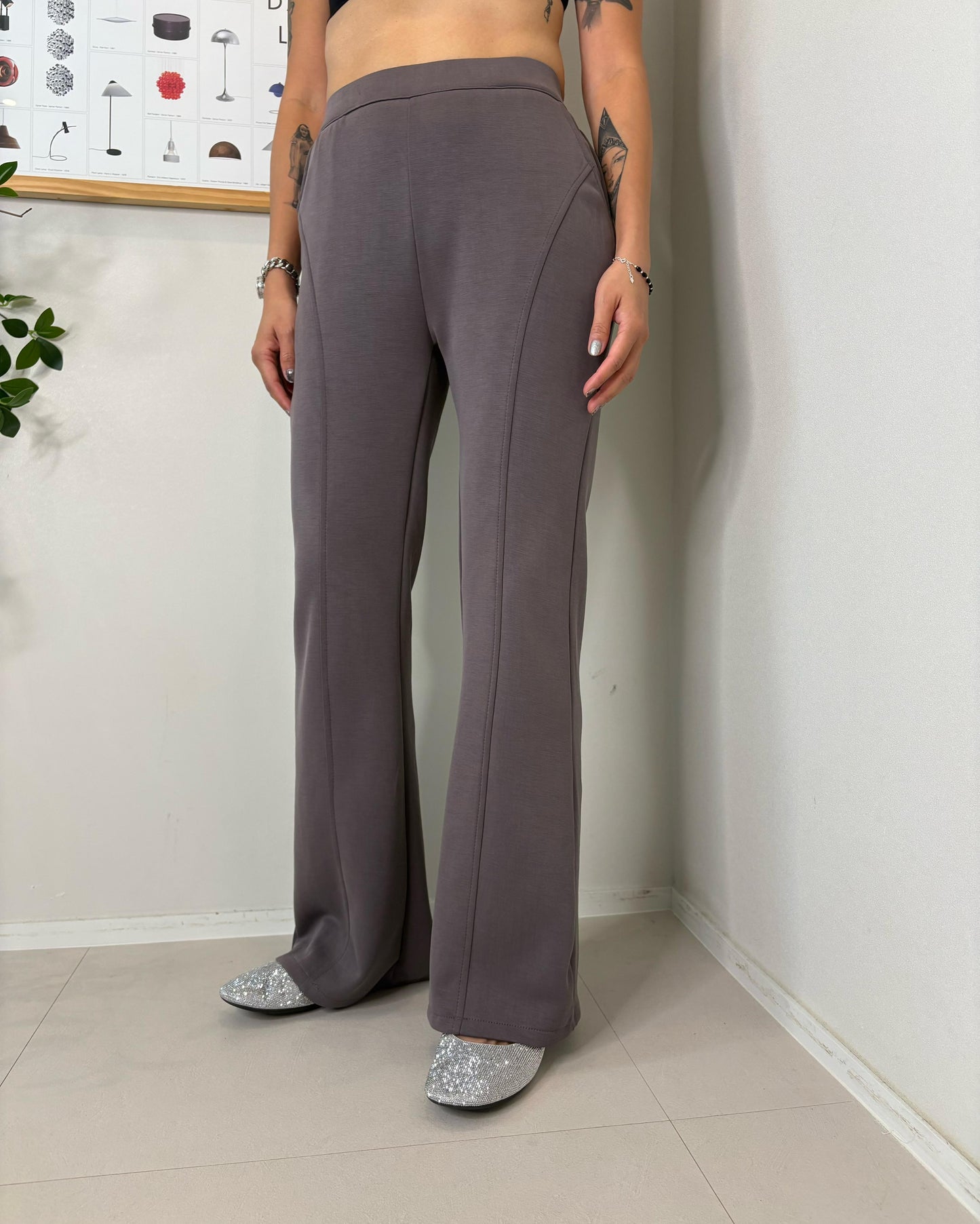 (Promotion-20%) mask texture slim flare pants #00671