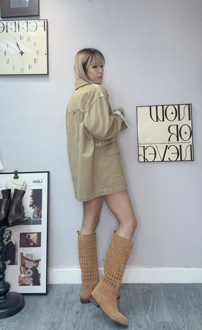 Shirt collar patchwork sleeves jacket #00334