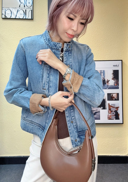 Round collar denim outer #00843