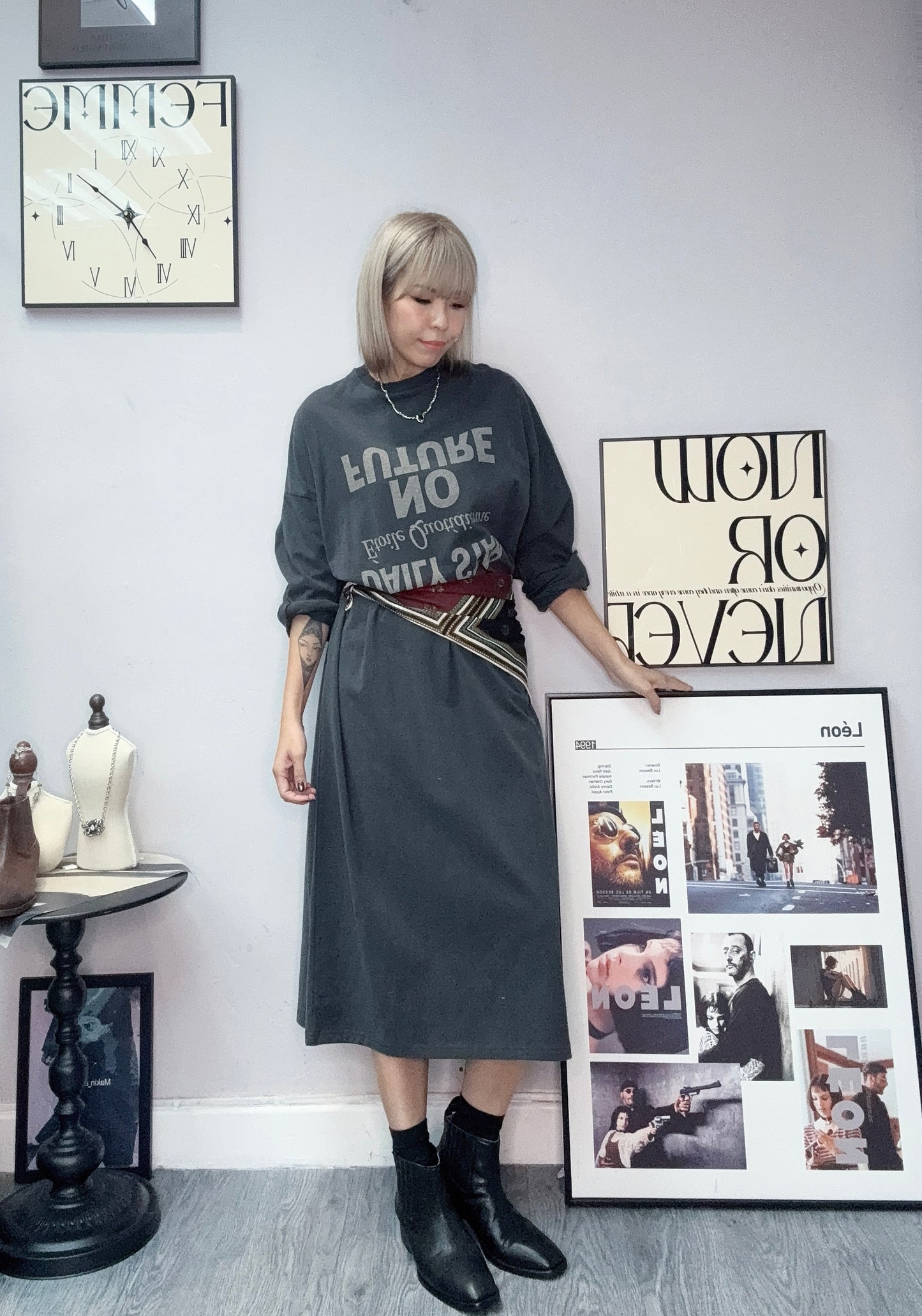 Words printed long one piece tee #00025