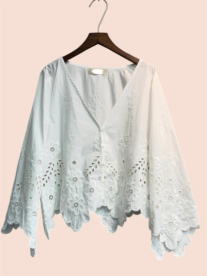 Embroidery lace hem shirt #00509