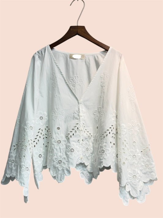 Embroidery lace hem shirt #00509