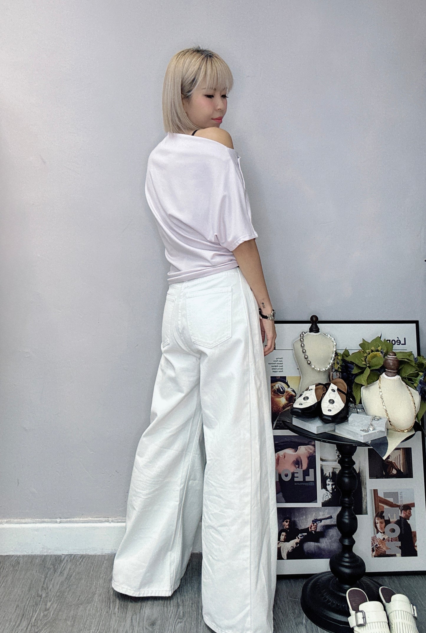 (-40%)Wide-leg white jeans