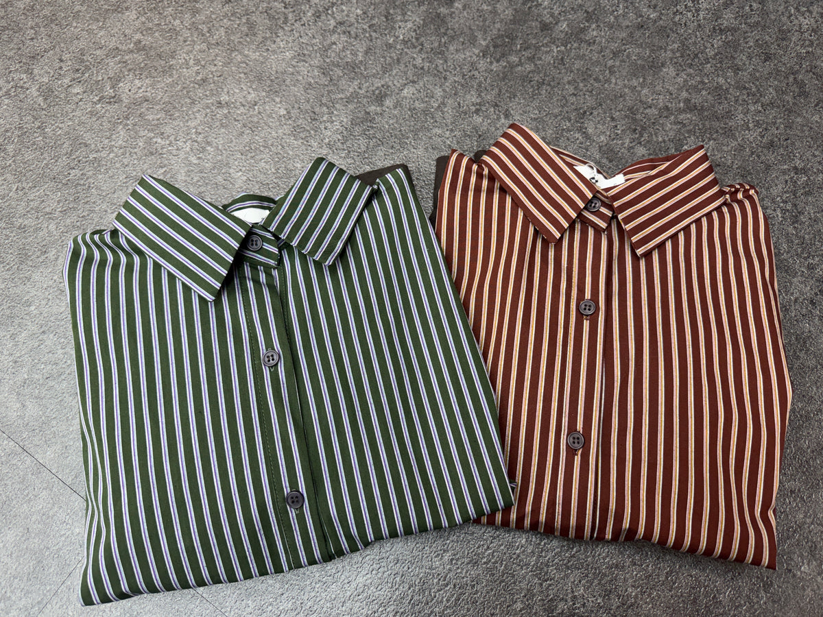 Striped puff hem shirt #00917