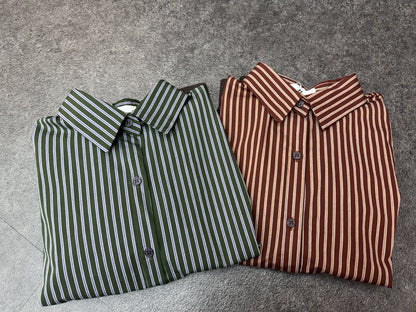 Striped puff hem shirt #00917