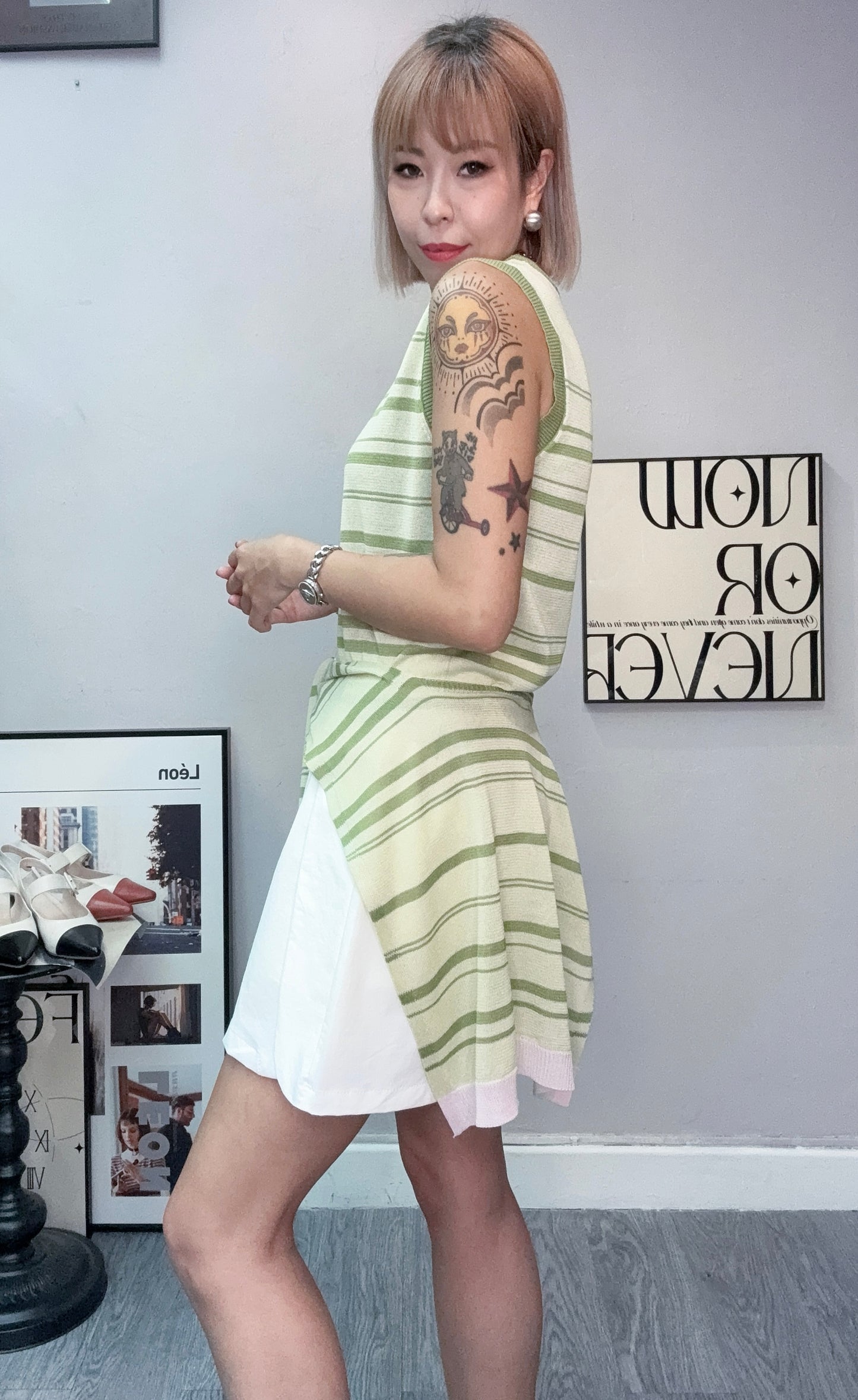 (-20%)With scarf knitted tank cardigan #00778