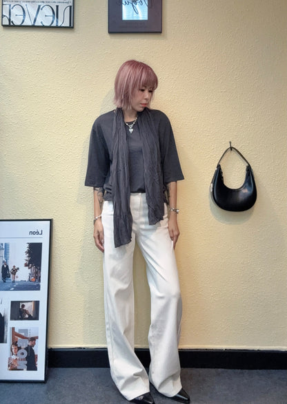 With scarf loose plain tee #00846