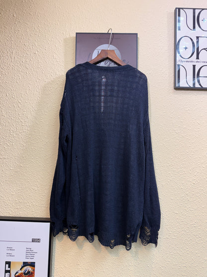 Checkered mesh inner loose cardigan #00928