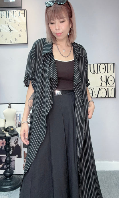 Striped short sleeves long shirt #00603