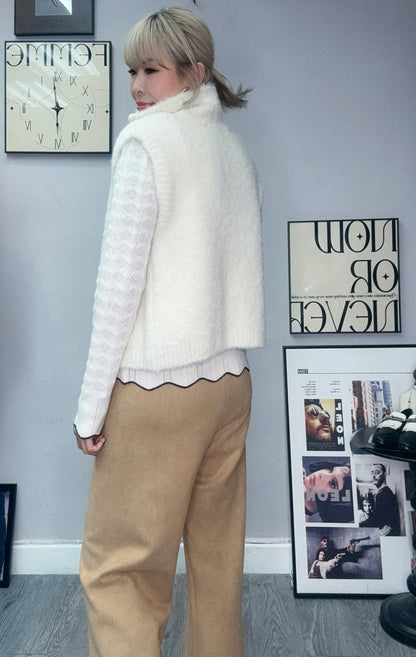 Wool knit zip vest jacket #00079