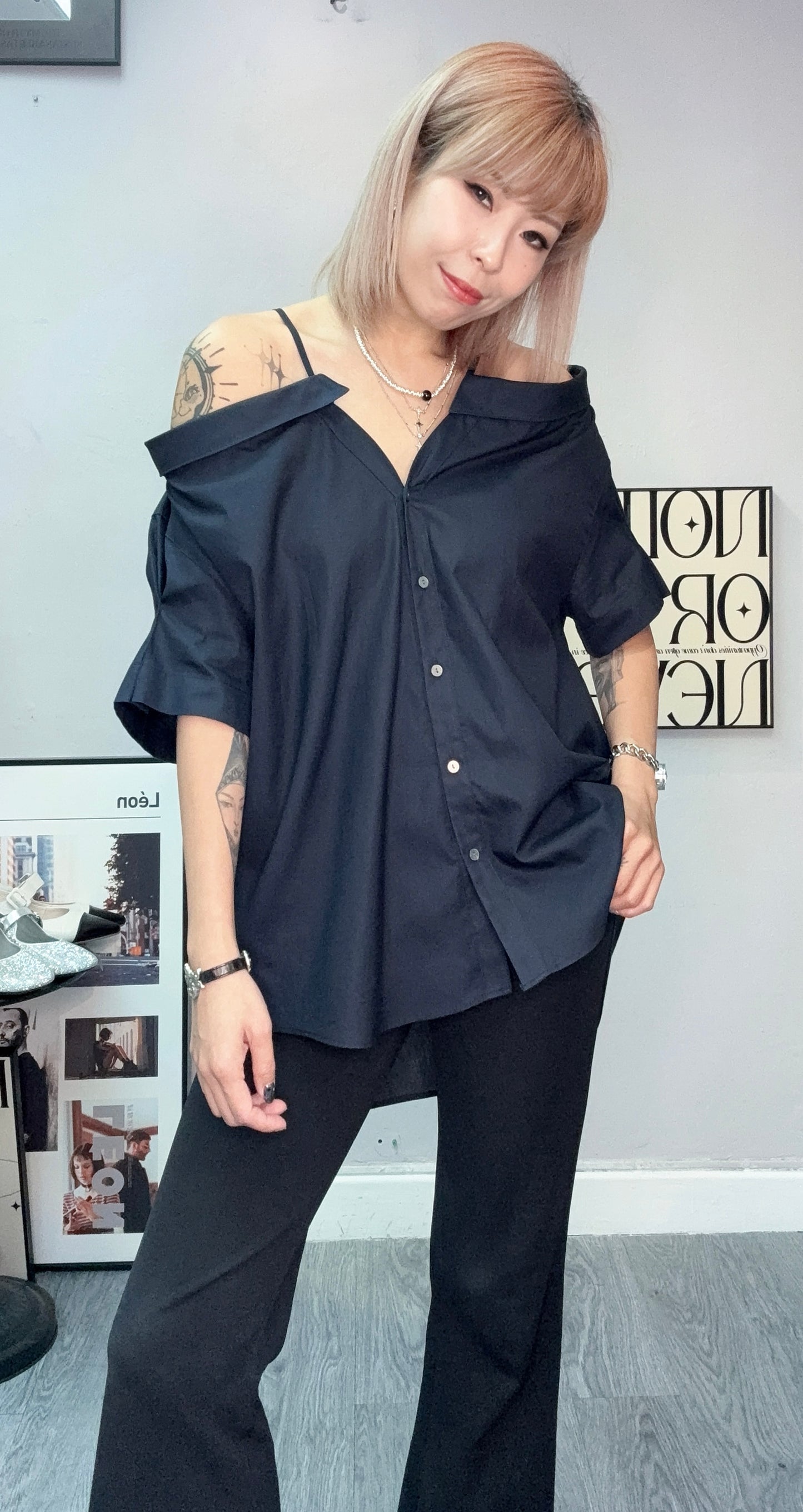 Off shoulder cami shirt #00712