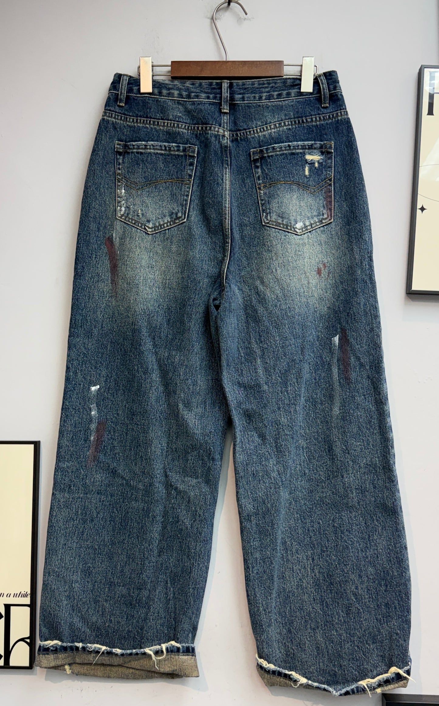 (-30%)Inkjet loose jeans(only M size)