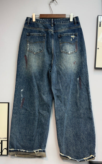 (-30%)Inkjet loose jeans(only M size)