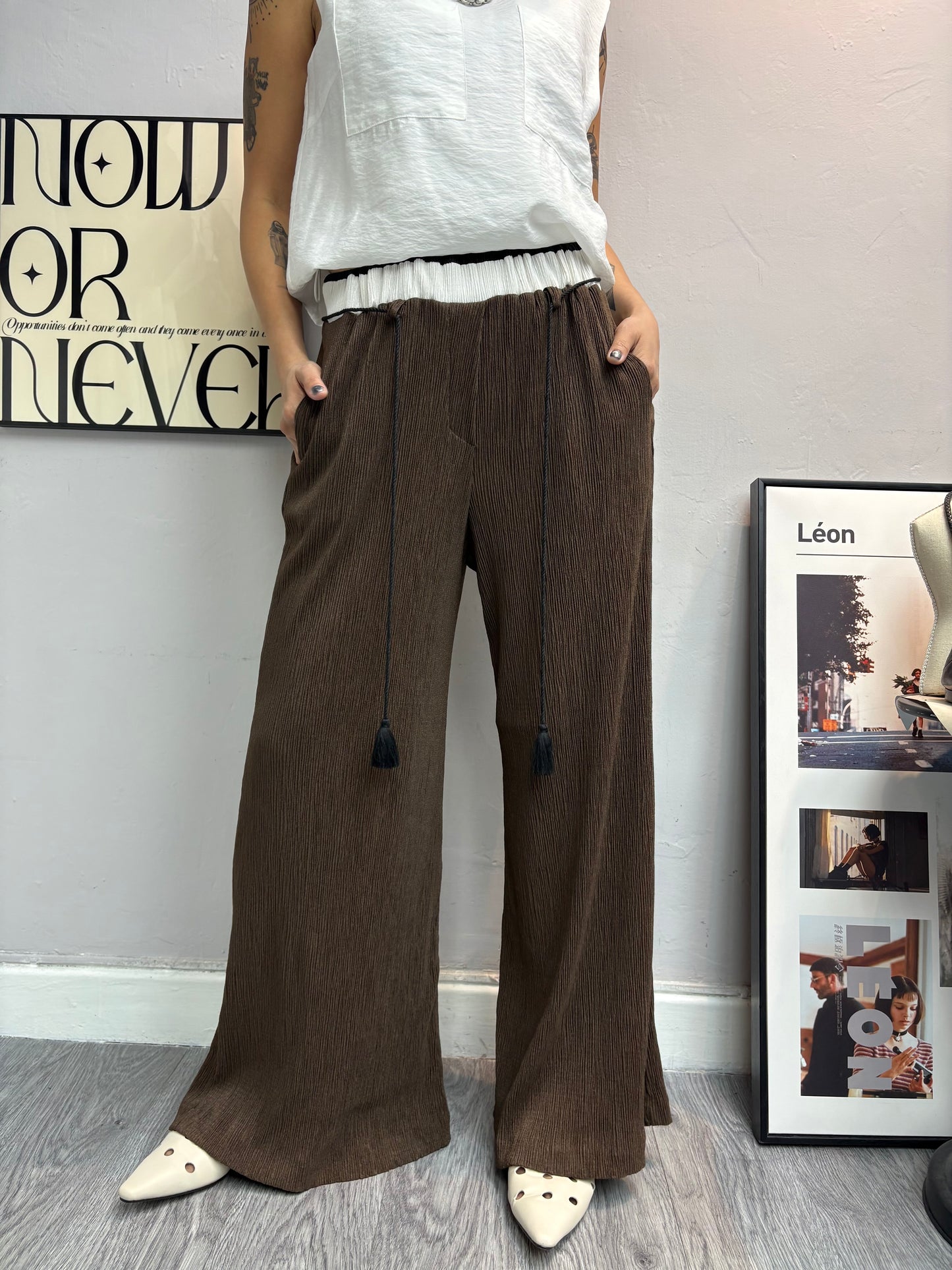 Black and white waist pants #00541