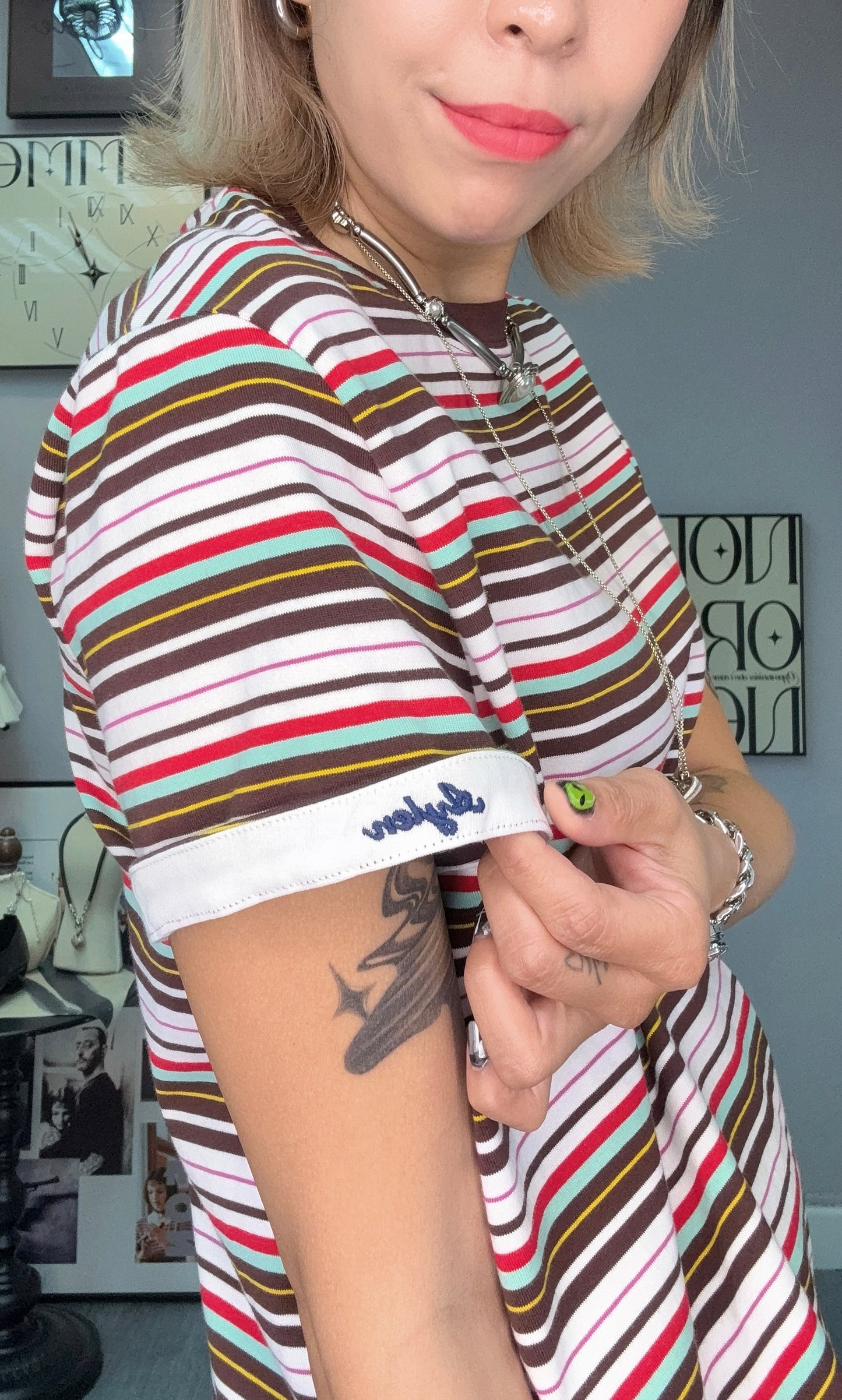 Logo sleeves stripe tee #00505