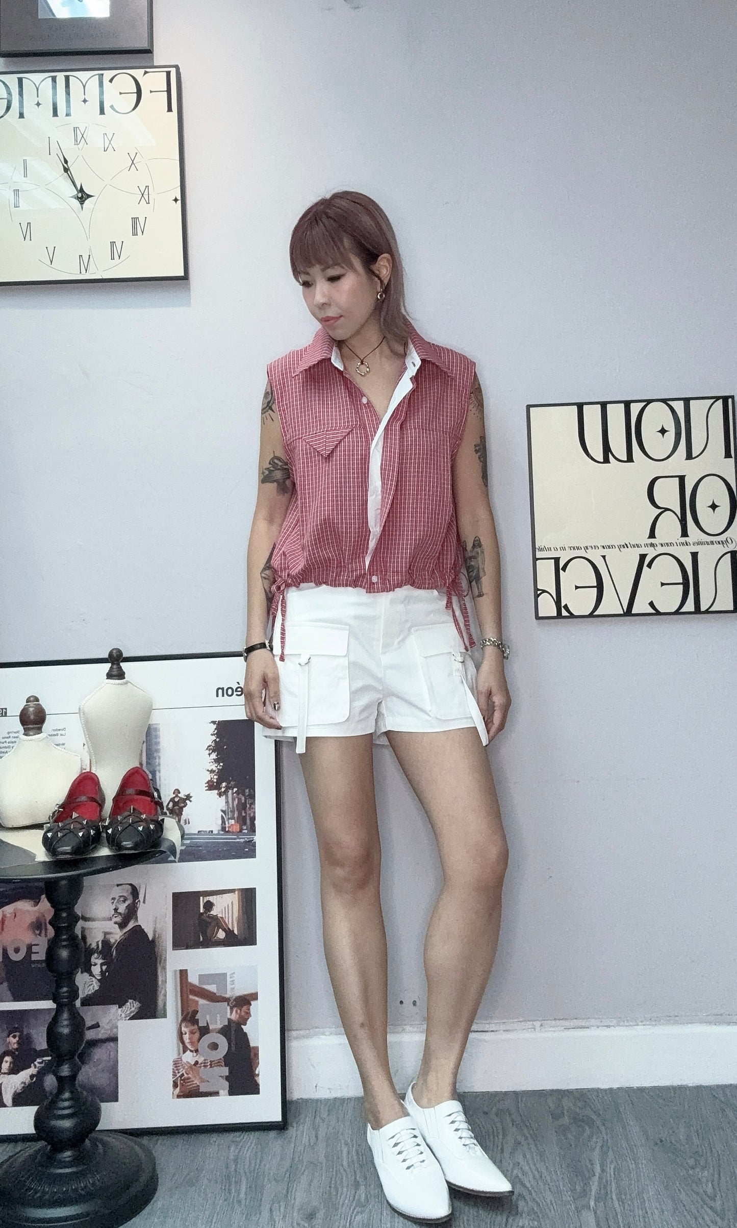 Mini checked vest shirt #00580