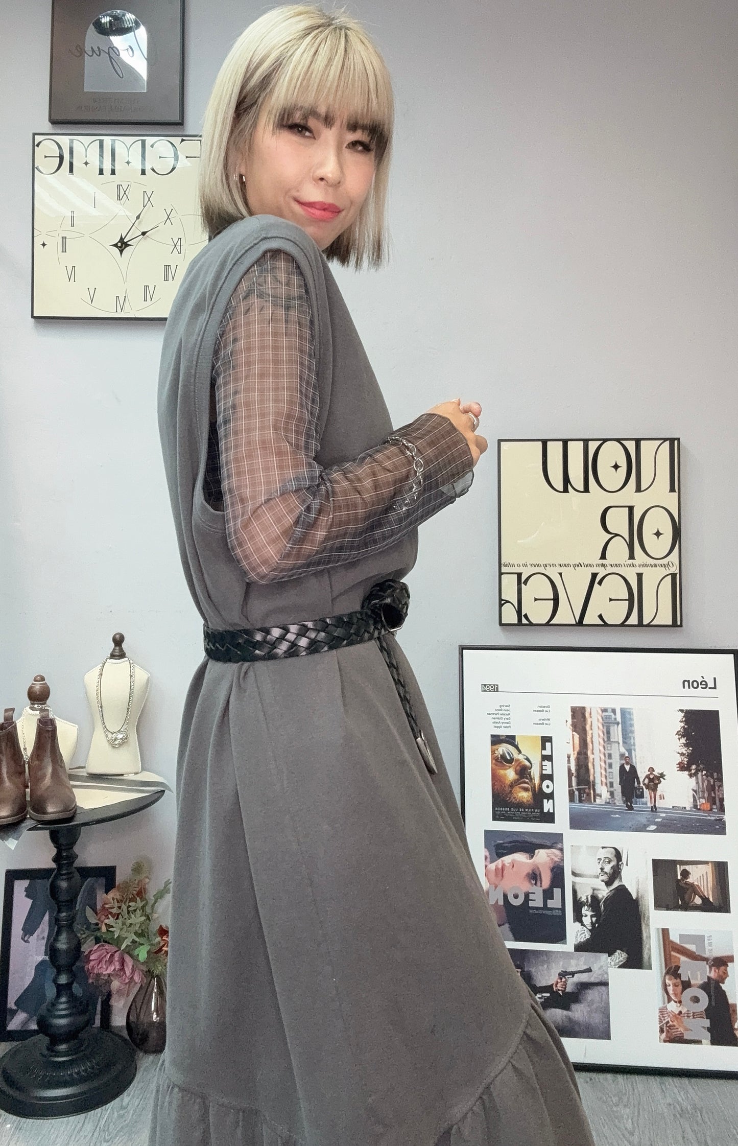 See through checked top