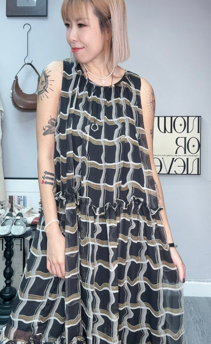 Checked chiffon one piece #00790