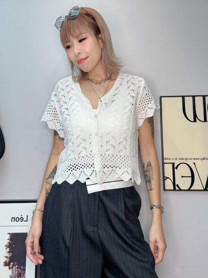 Embroidery short sleeves cardigan #00640