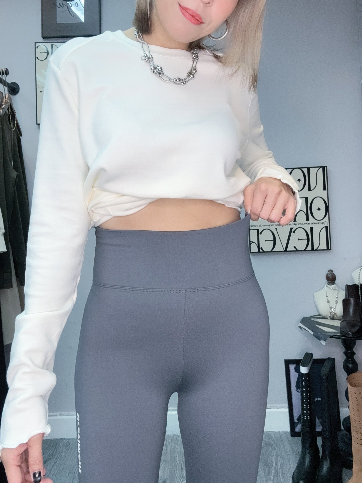 Side words fleece leggings #00137