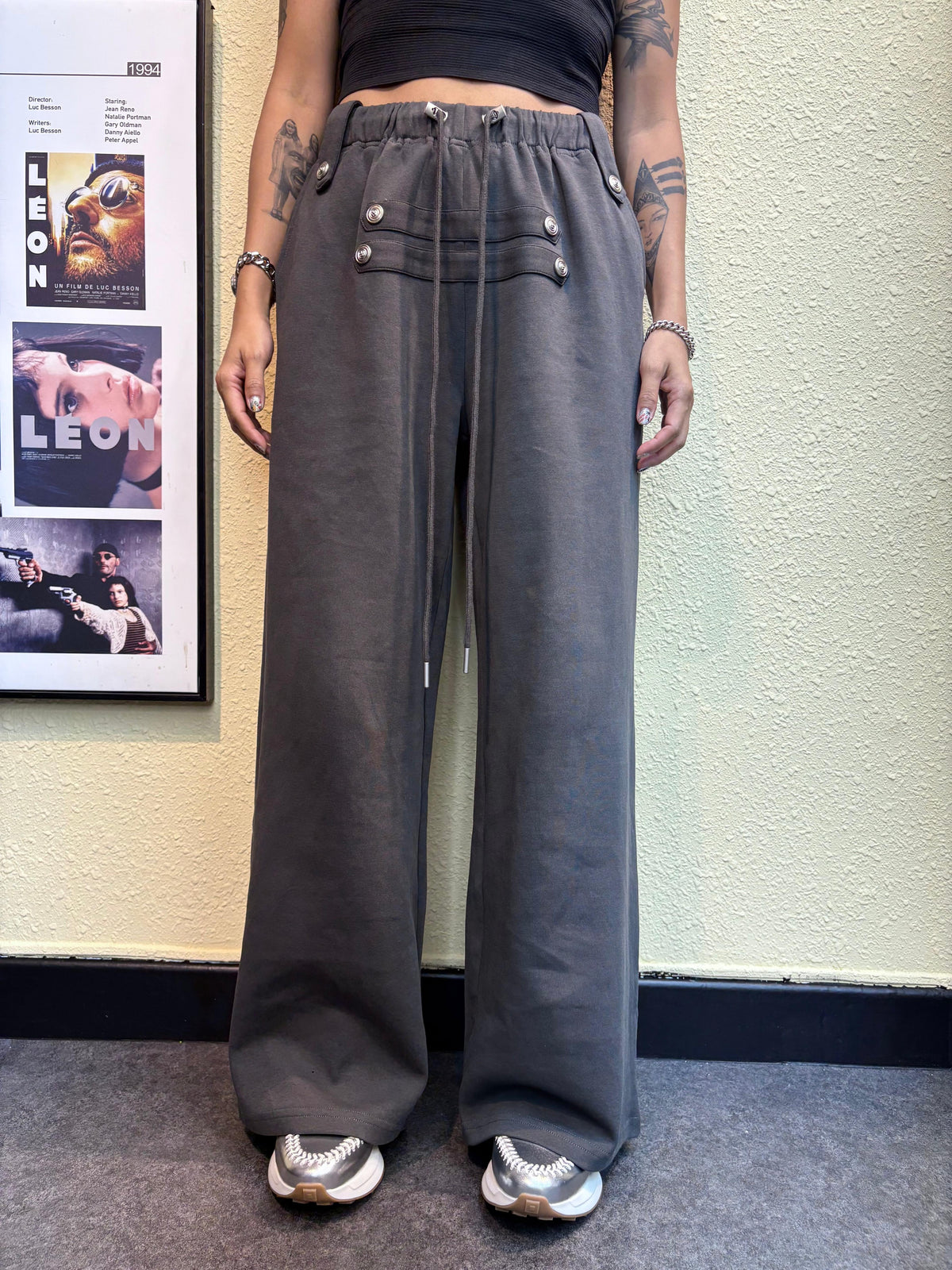 Front silver buttons pants #00873
