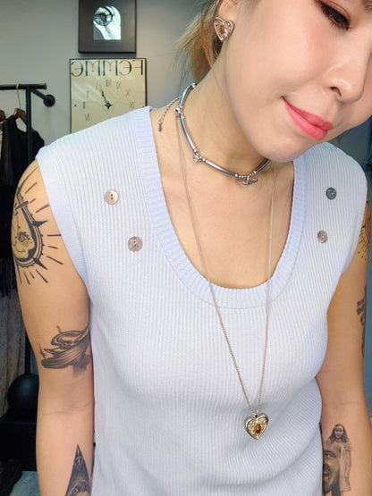Front buttons rib knit vest top #00456