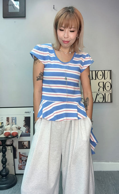 Ruffle hem striped tee #00760