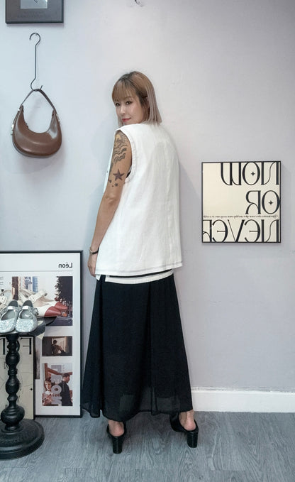 (-20%)Black line embroidery vest outer #00791