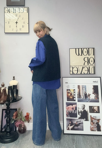 Pleated hem vest wool jacket