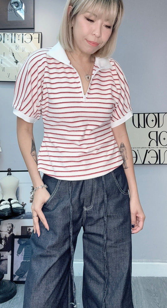 Stripe slim fit polo top #00386