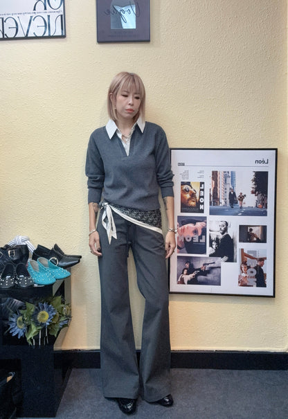 Fake two pieces shirt x knitted top #00970