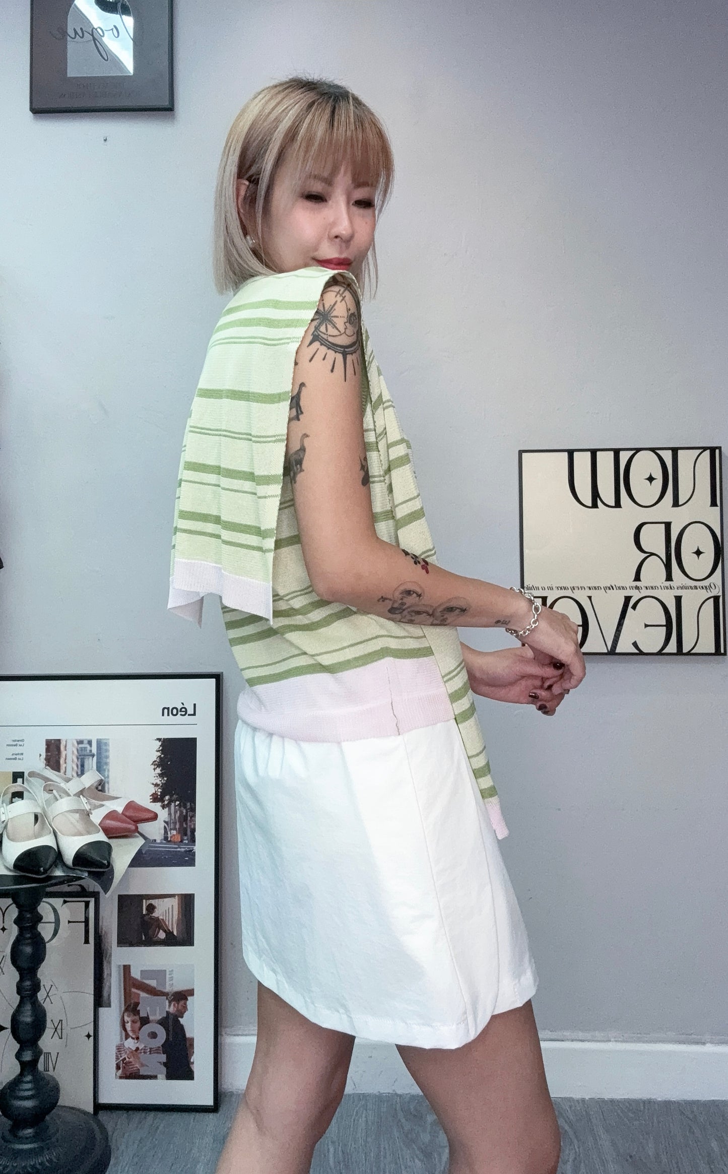 (-20%)With scarf knitted tank cardigan #00778