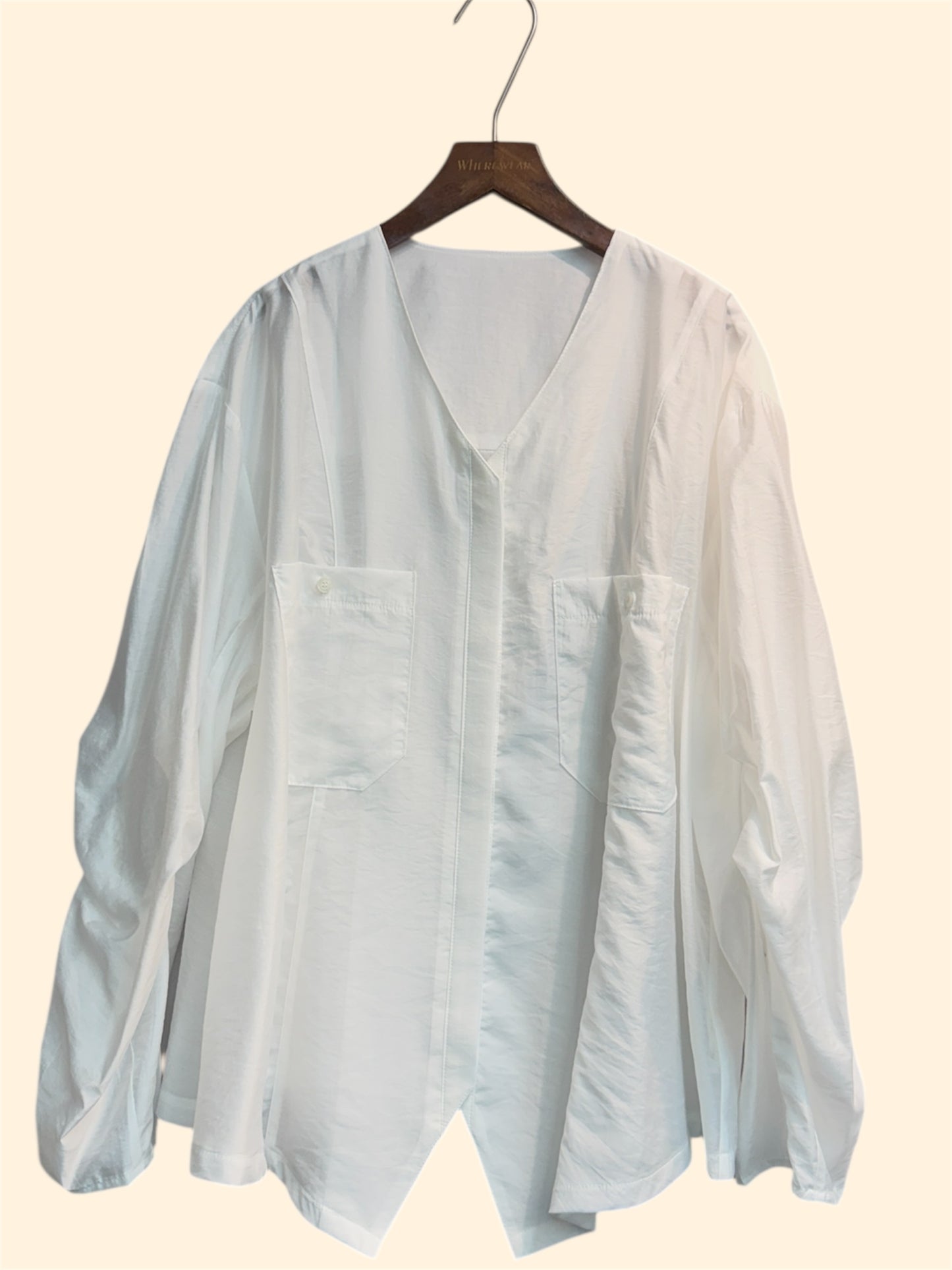 Front pockets v neck slippery fabric shirt #00404