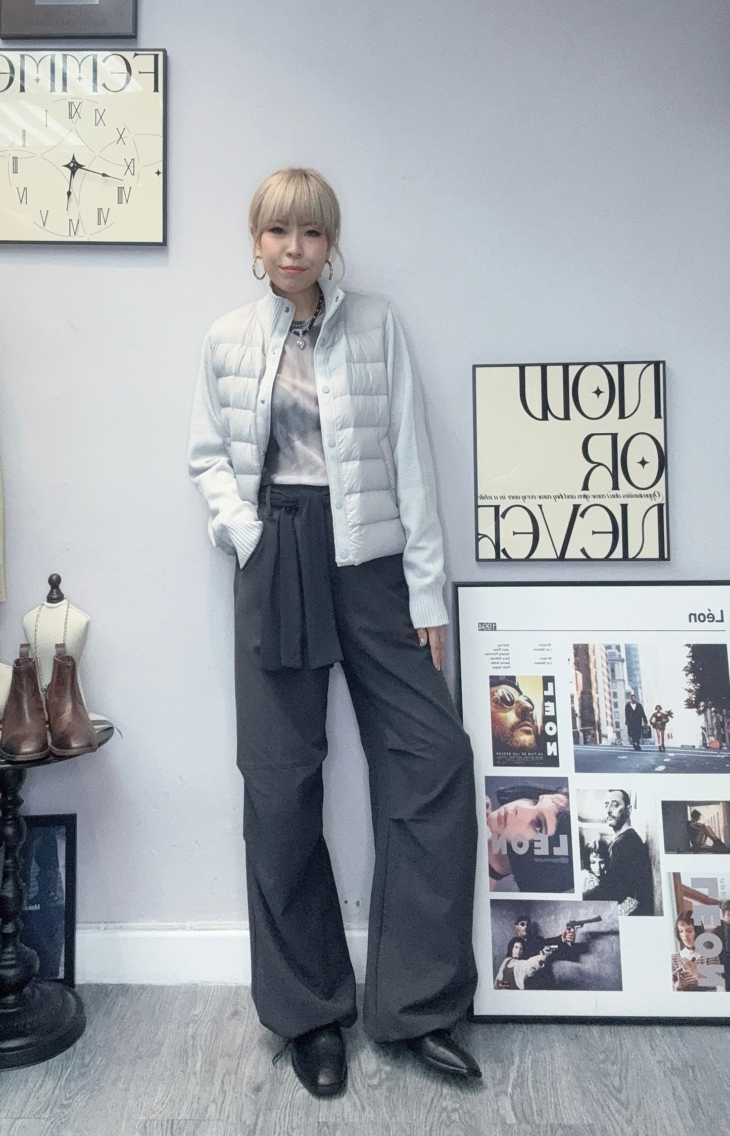 Down X knit sleeves jacket #00086