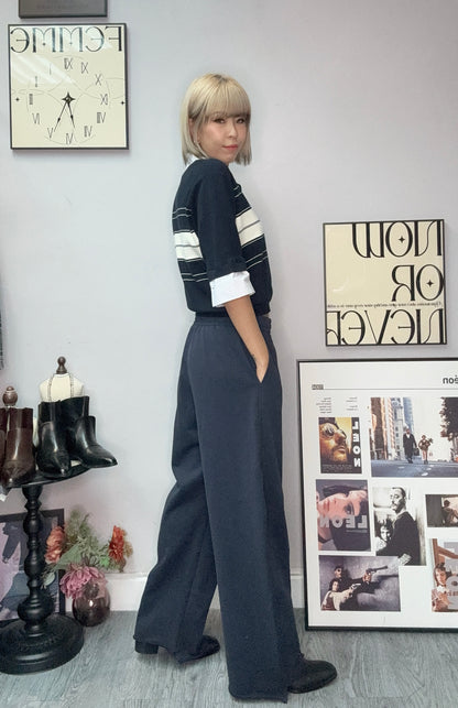 Fake two piece middle sleeves knit blouse