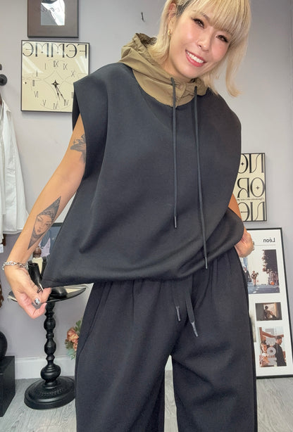 Two tone vest hoodie