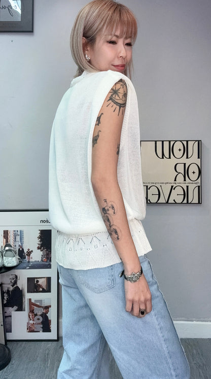 Embroidery hem knit sleeveless #00683