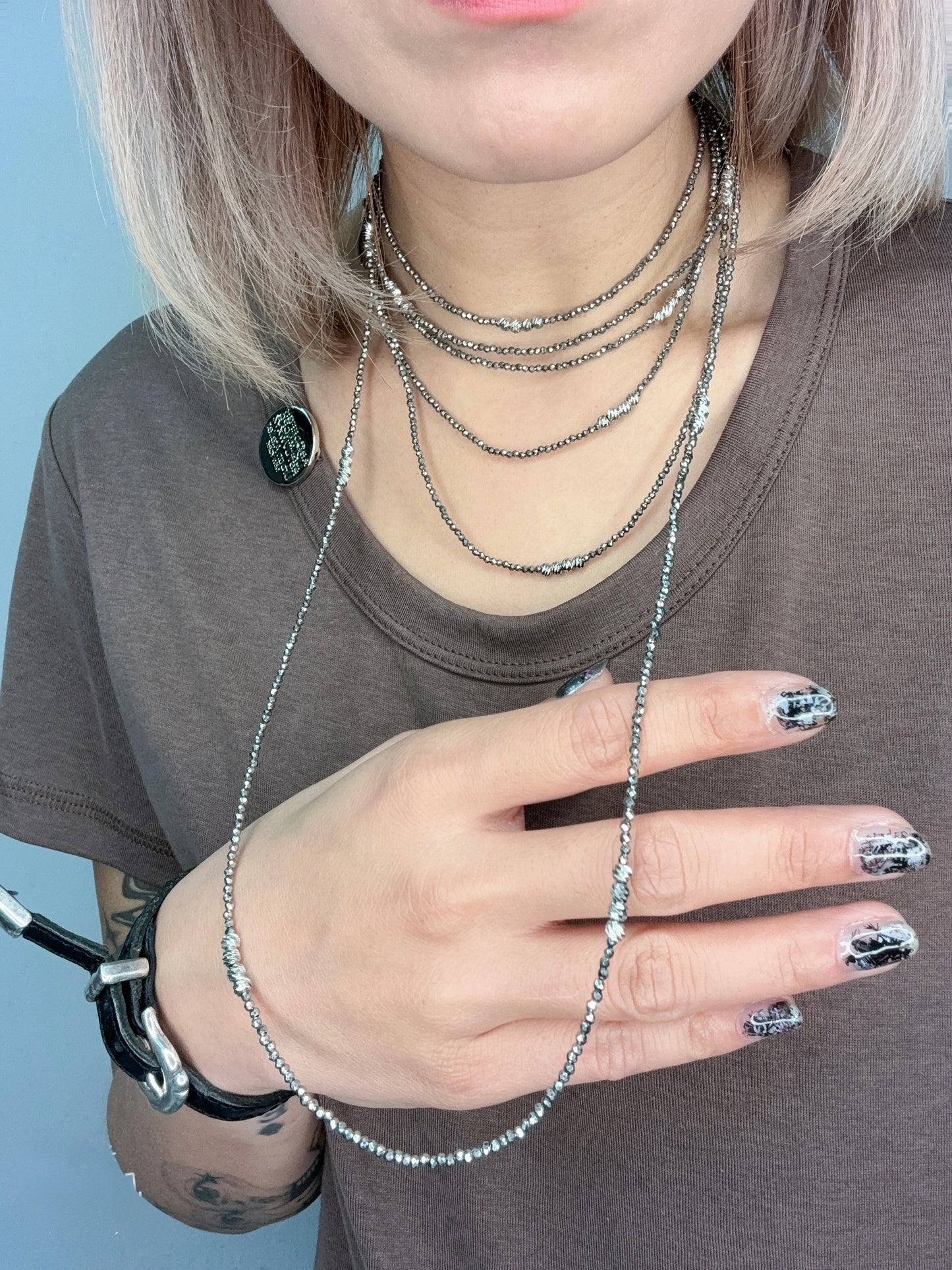 Mini silver beads long necklace