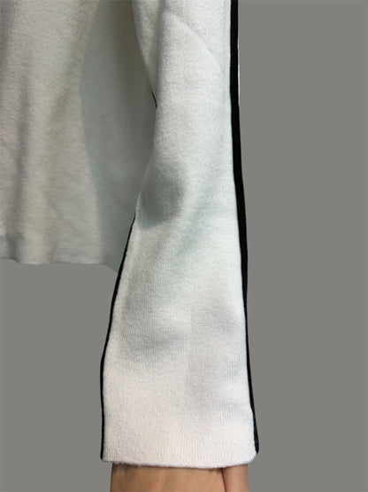 Stand collar side white wool top #00046