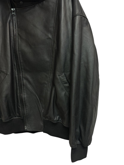 With hat leather jacket