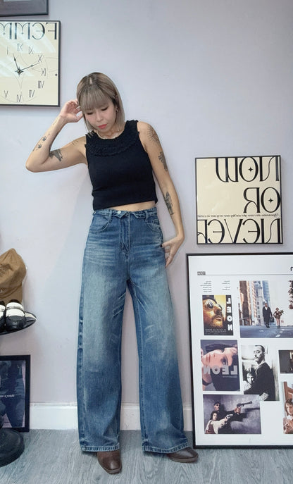 (-20% off)Ruffle round collar rib vest #00266