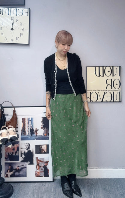 (-30%)Ruffle v neck pearl buttons cardigan #00323