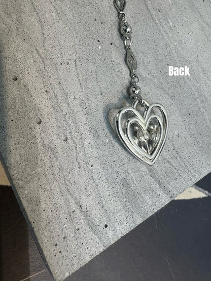 Silver tulip heart long necklace