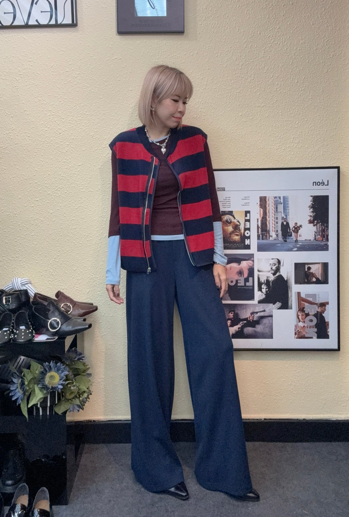 Striped blush cloth vest outer #01000