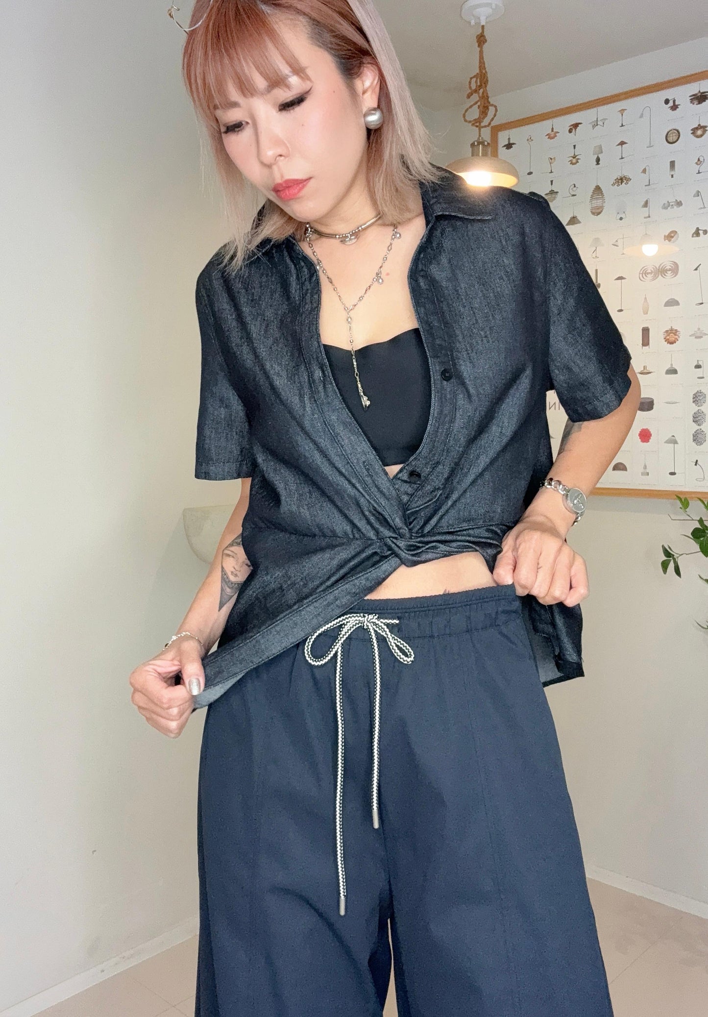 Denim style fabric blouse #00667